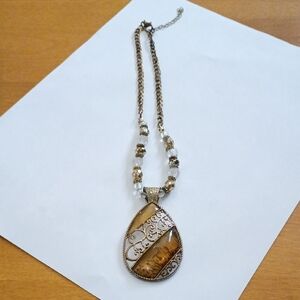 Gold and Brown Filigree Pendant Necklace